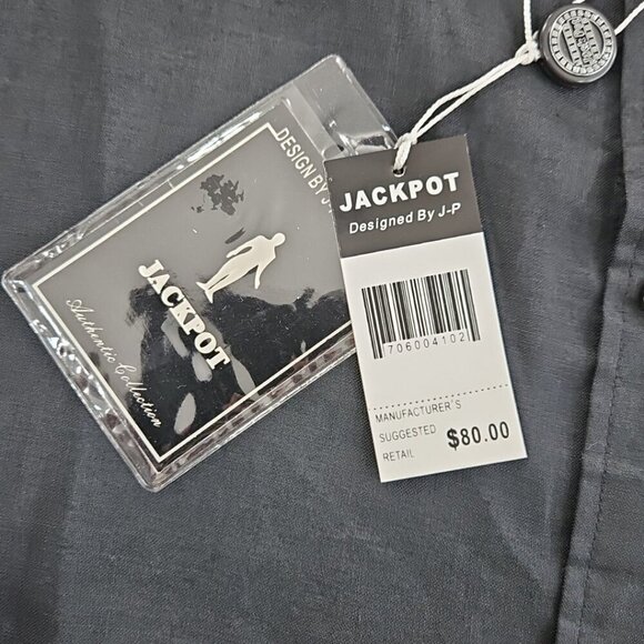 Jackpot Linen Shirt Men's Size Large Ink Black Short Sleeve Button Up NWT Resort - Picture 3 of 14